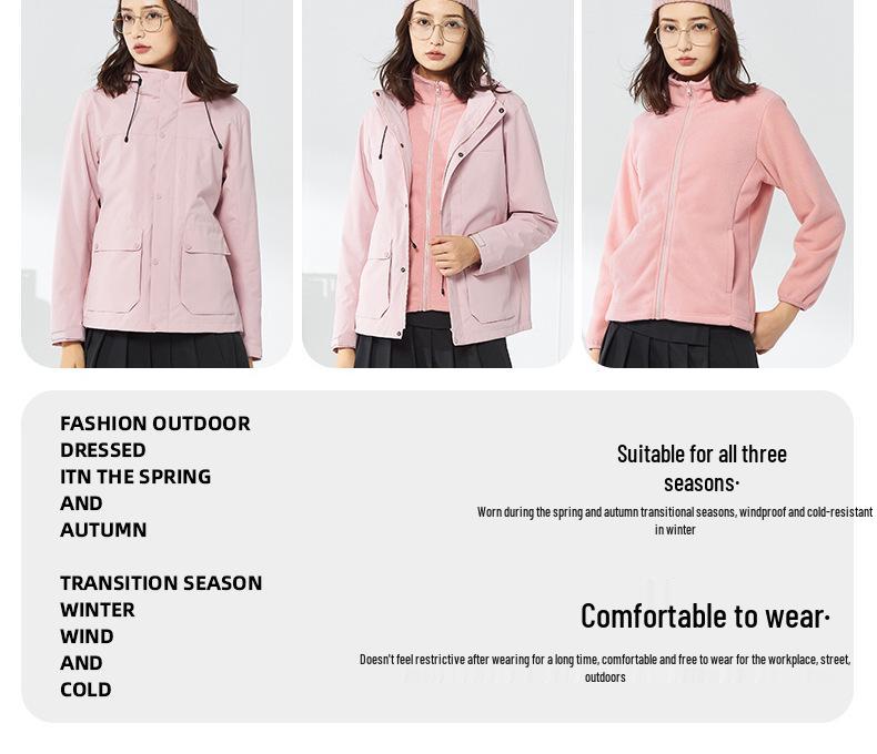 Unisex Three-in-One Windproof Mountaineering Jacket Set with Embroidered Logo