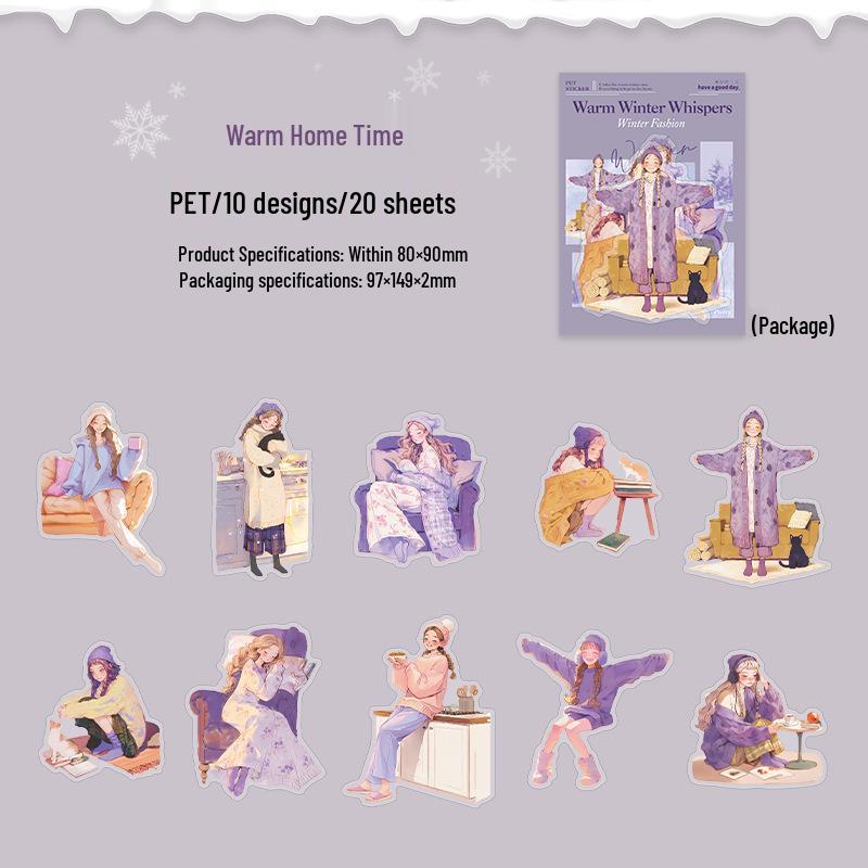 Winter Whispers Fashion Pet Stickers: Journal Materials for DIY Decoration and Collage