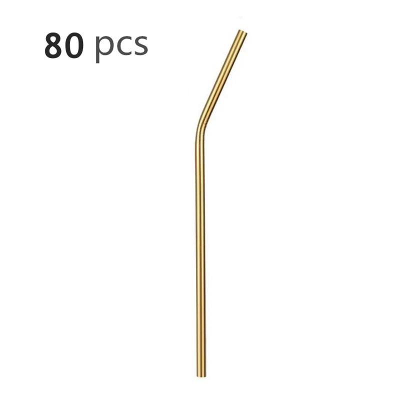 80Pcs 8mm*215mm Reusable Metal Straw 304 Stainless Steel Drinking Straight Bent Straws Eco-friendly Party Bar Accessories