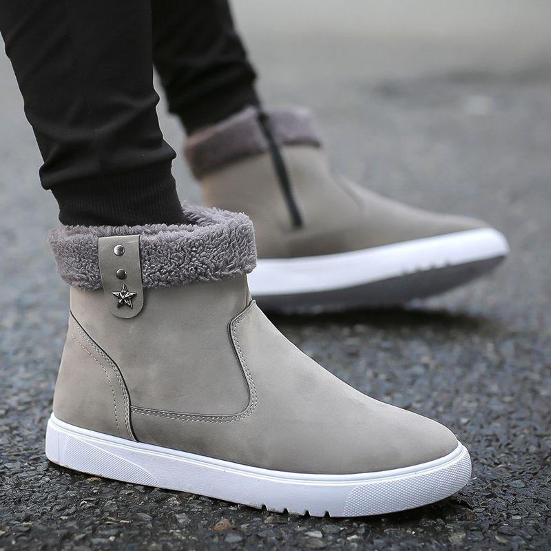 Vintage Men's Winter Snow Boots Warm Waterproof Anti Slip Thickened Fleece Lined Cotton Bread-Look Shoes Versatile Casual Wear
