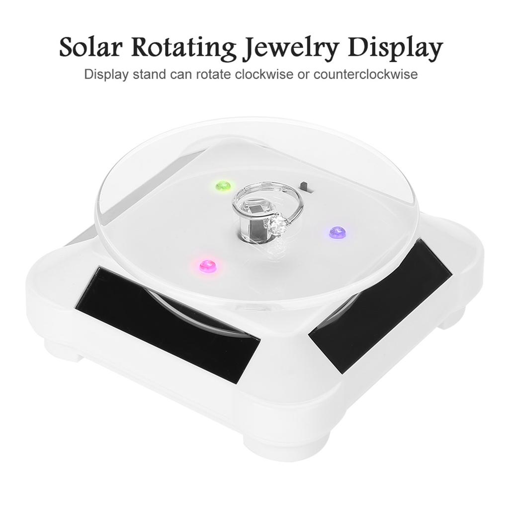 Solar Showcase 360 Degrees Rotating Turntable Watch Phone Jewelry Display Stand LED Light