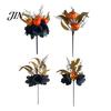 Autumn Harvest Bouquet Halloween Flowers Decorations, Black Artificial with Pumpkin Rose Eucalyptus Maple Leaf Decor Floral Stems, Indoor Branches for