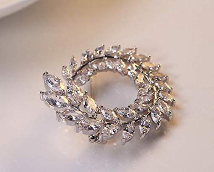 Zircon Olive Leaf Brooch Diamond Crystal Leaf Corsage for Wedding Graduation Ceremony Entrance Ceremony Brooch Christmas Gift (Silver)