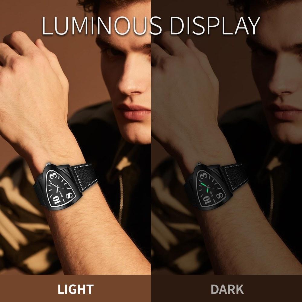 Oidea Triangular Stainless Steel Men's Wristwatch Fashion Stylish Unique PU Strap Cool Masculine Gift Anniversary Birthday Black