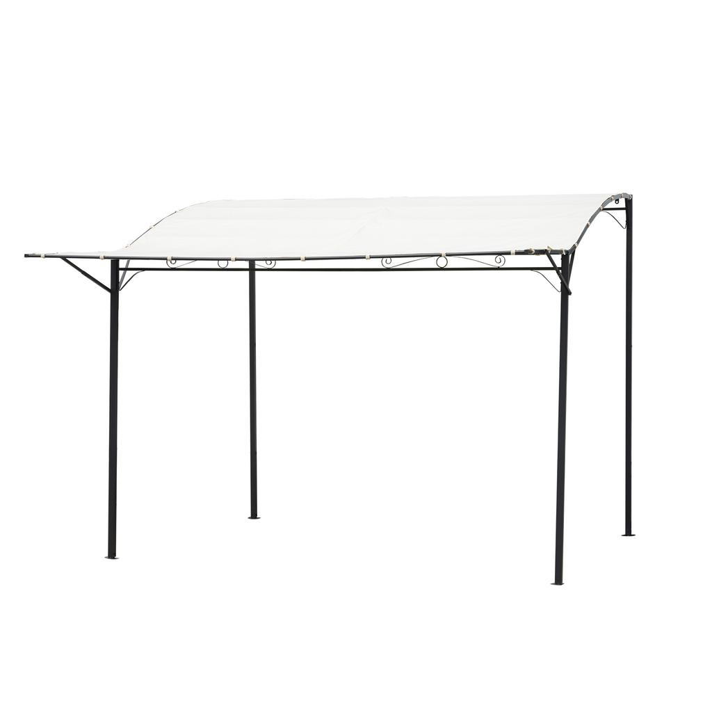 3 X 2.5m Patio Metal Gazebo Door Window Awning Wall Mount Canopy Outdoor Sunshade with Extended Shelter Cream White