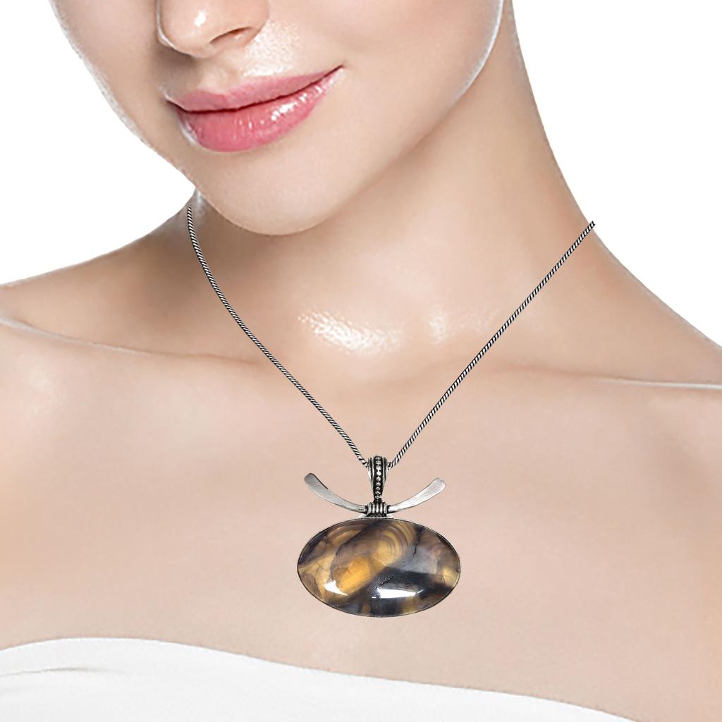 Fluorite Gemstone Handmade Women's Unisex Silver Jewelry Pendant 1.75