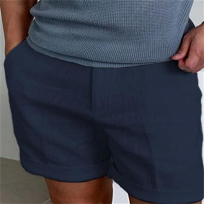 Men's Linen Oblique Pocket Solid Color Comfortable Breathable Sports Outdoor Daily Shorts