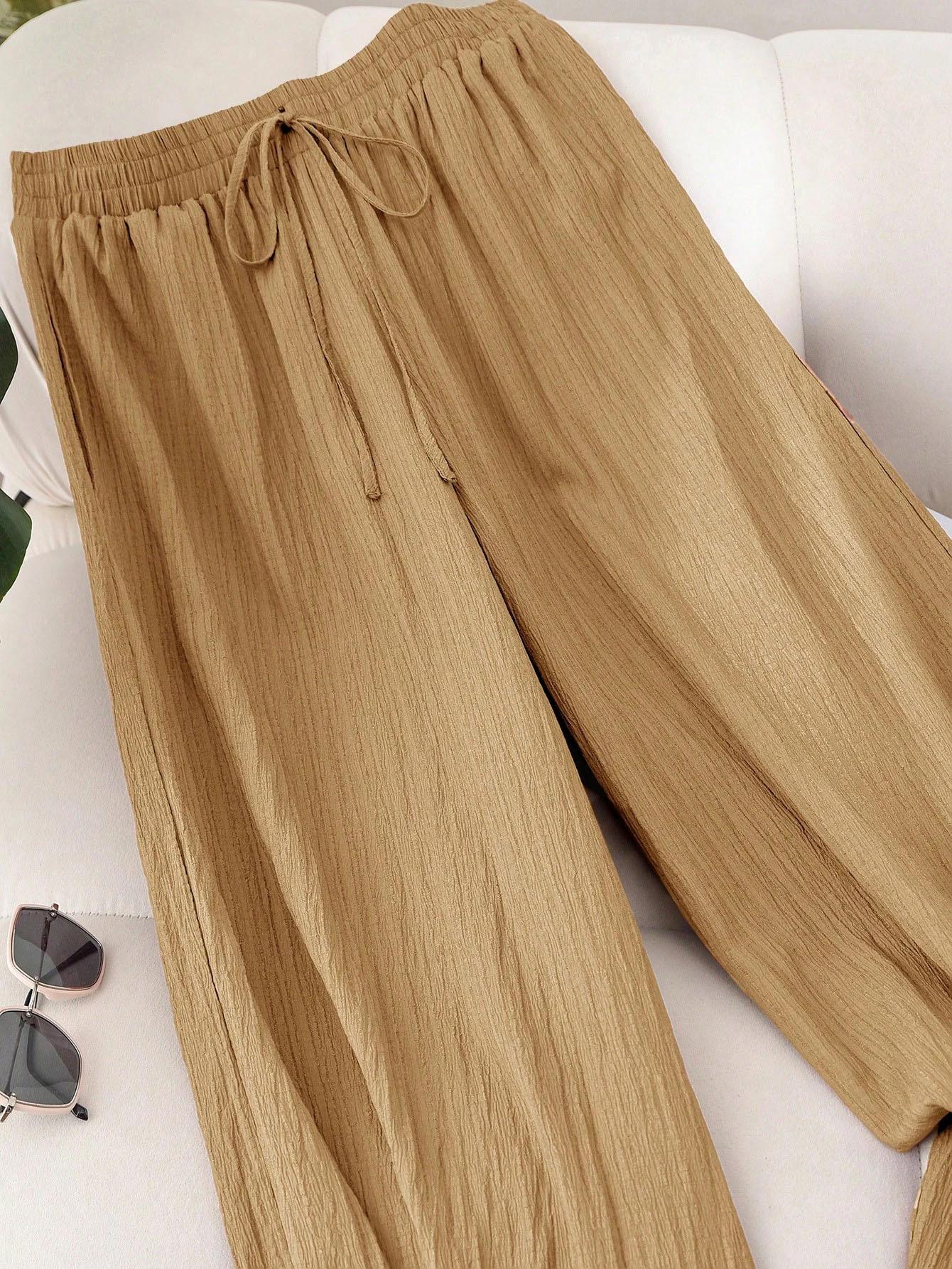 

Drawstring Waist Wide Leg Pants with 2 Pockets Multi Color Options 0XL хаки