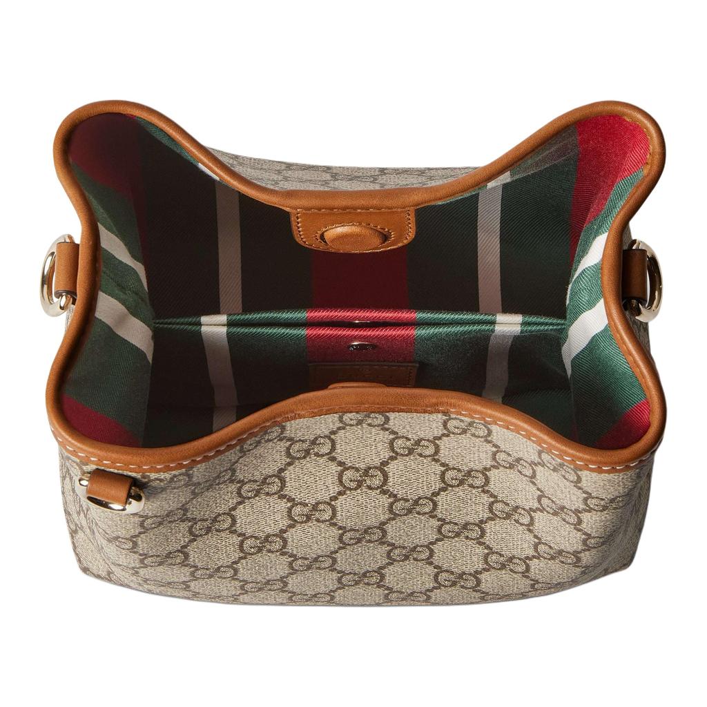 Gucci GG Emblem Removable Adjustable Shoulder Strap Bucket Bag Women Handbags Beige Dark-Brown 815118-FAD6L-9758