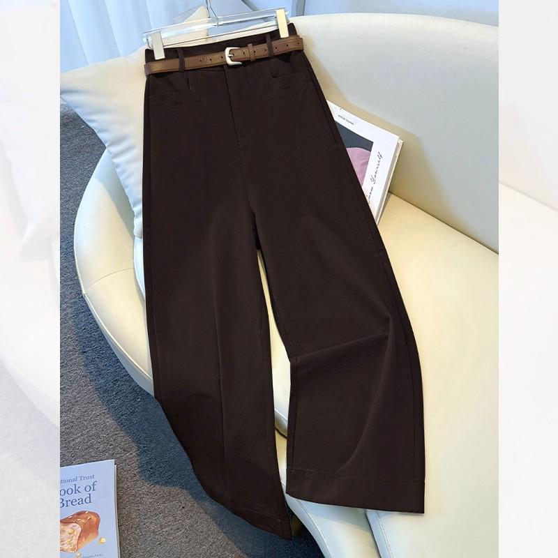 2025 Khaki High-Waisted Wide-Leg Pants for Women - Spring/Autumn Casual, Slimming, Versatile, Straight-Leg Design