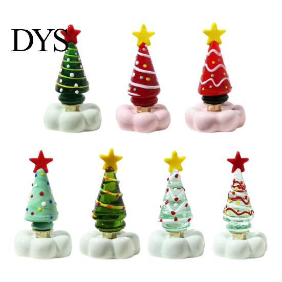 Glass Christmas Tree Ornaments Handmade Ornament with Star Top And Colorful Bead Details, Crystal Holiday Decor Desktop Rotating Figurine for