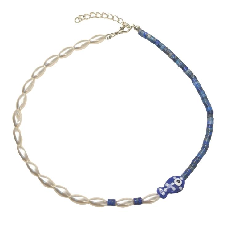 Playful Clownfish Pendant On A Delicate Beaded Chain Stylish Clownfish Necklace on Wax Rope Delicate Neckchain Jewelry