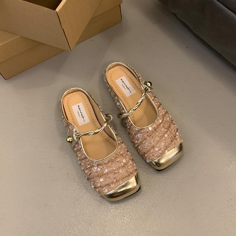 

Flat-bottomed French Mary Jane half-support women s shoes new summer sandals small fragrant wind bag head half-slippers 35