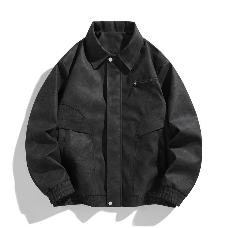 Plus Size Men's Retro Leather Jacket: Trendy Casual Lapel Coat for Spring/Autumn 2025