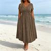 Třpytivé letní šaty pro ženy s překřížením vepředu, výstřihem do V, splývavé plážové šaty, krátký rukáv, áčková linie, kolové, dlouhé šaty