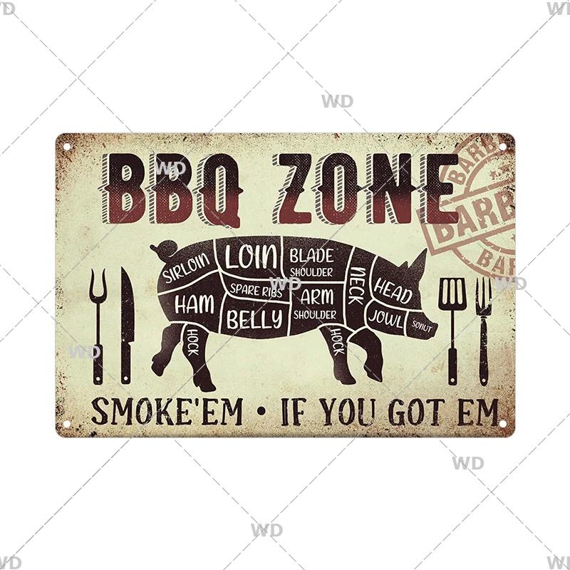 BBQ Vintage Tin Sign Plaque Barbecue Metal Plate Sign Wall Art Decoration Kitchen Man Cave Terrace Beach House Club Wall Decor