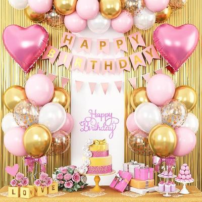 Set de Globos para Fiesta de Cumpleaños Bandera de Guirnalda Globo de Película de Aluminio de Cumpleaños Pancarta Feliz Cortina de Lluvia Fondo