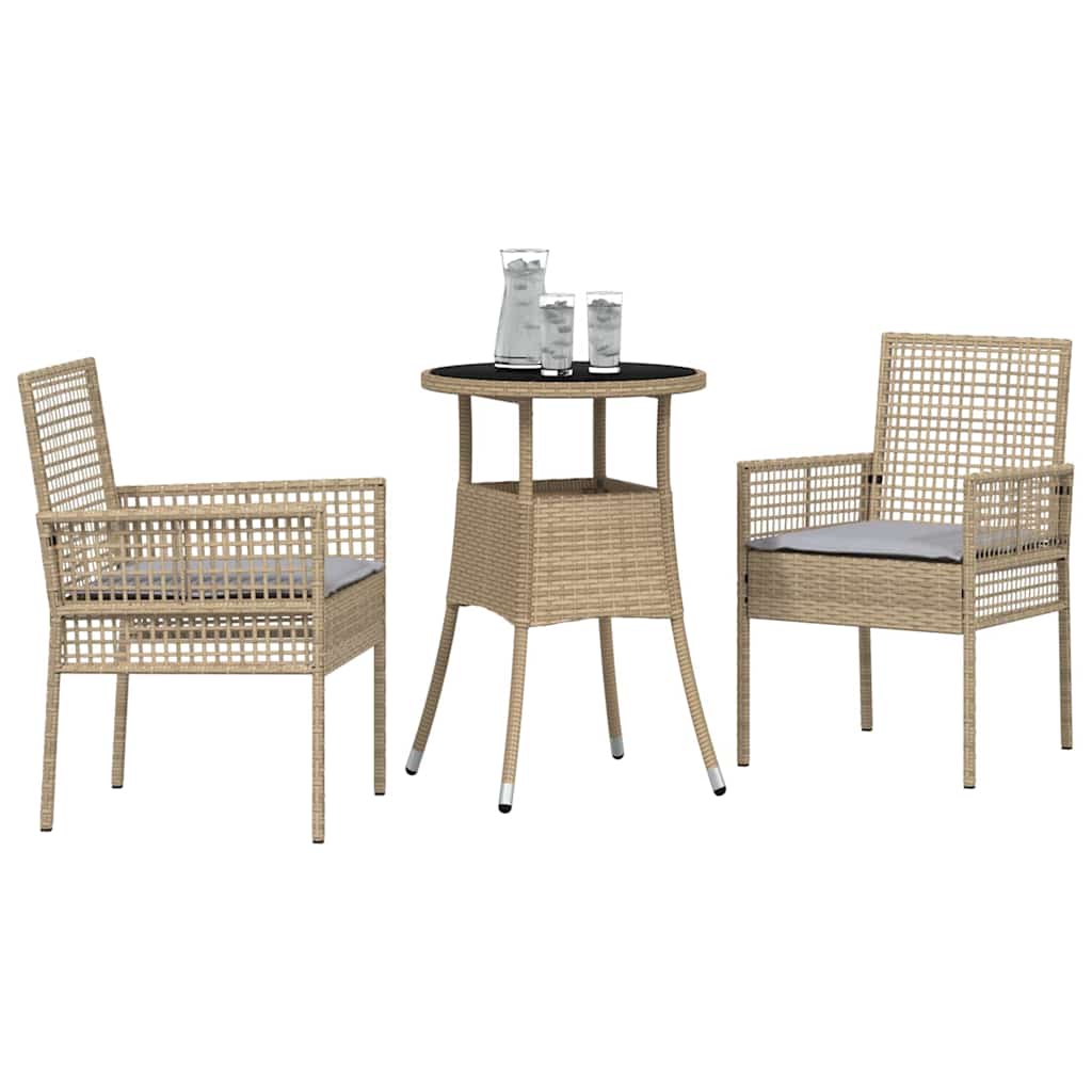 Garden Dining Set 3 Pcs Beige Poly Rattan
