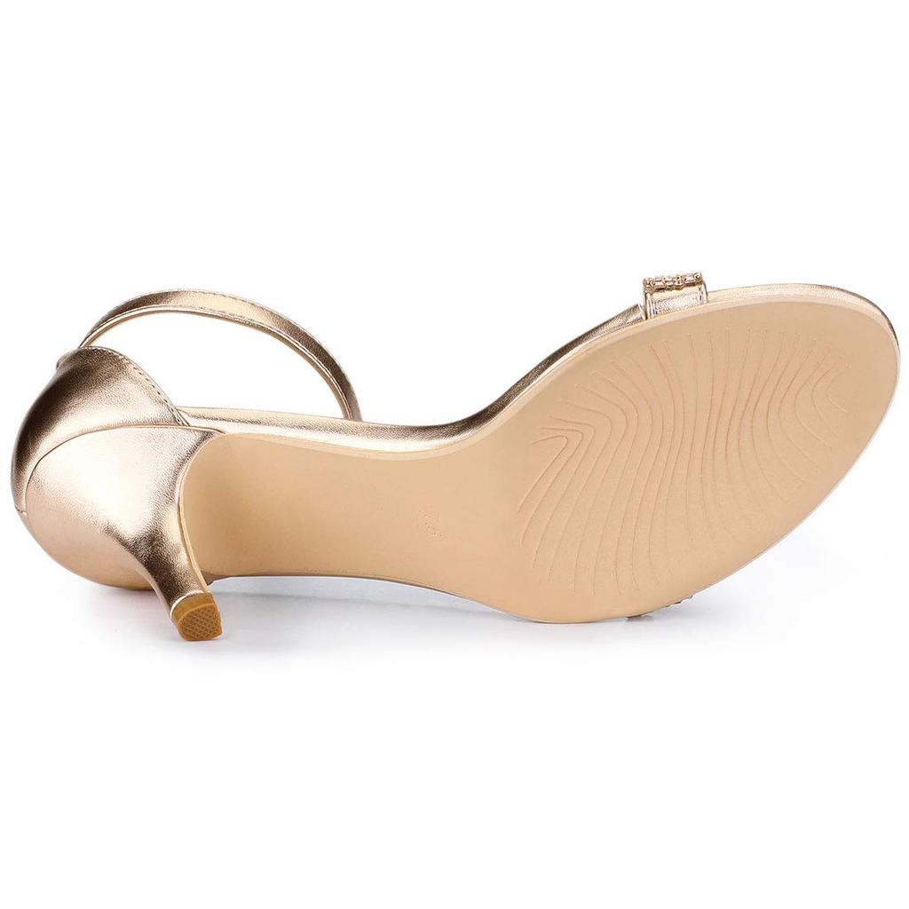 Allegra K Women's Rose Gold Strappy High Heel Sandals with Rhinestones and Shiny Ankle Straps, Size 24.5