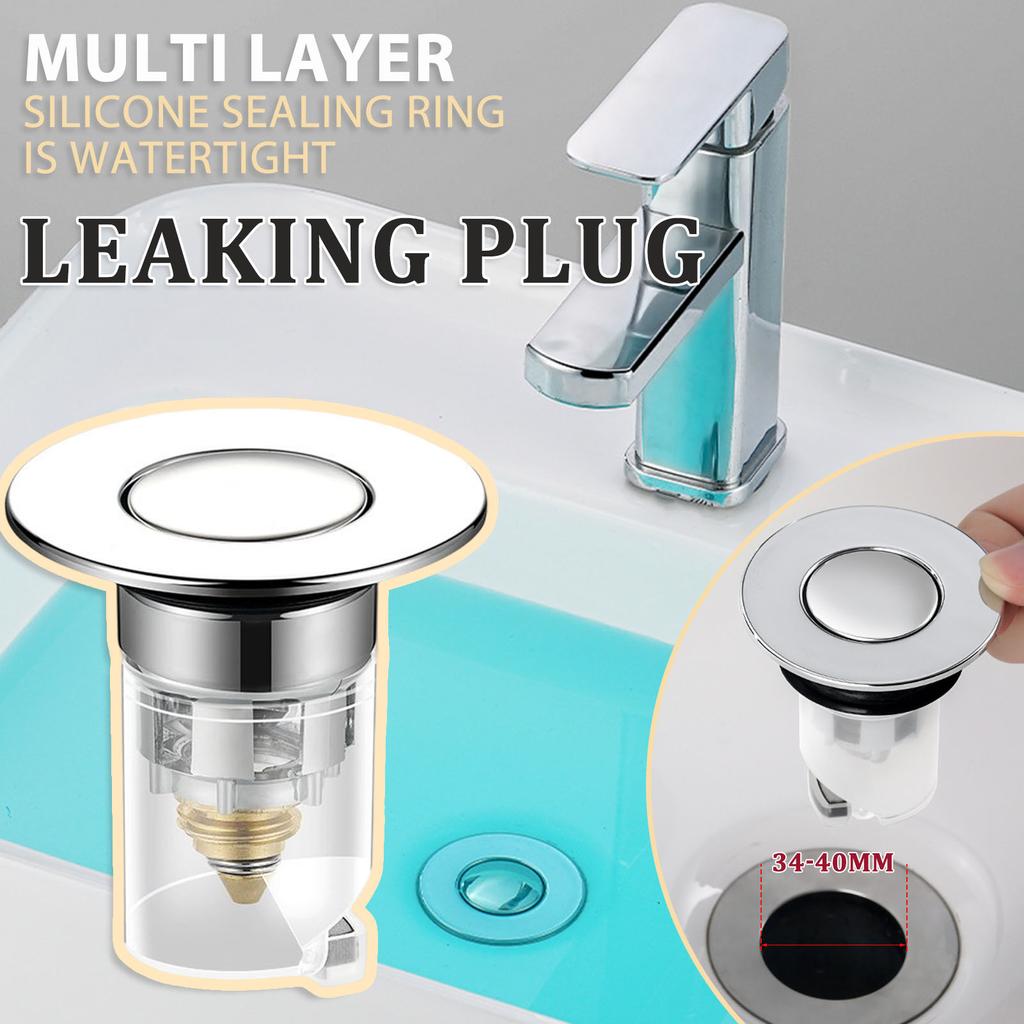 Universal Washbasin Leaking Stopper Push Type Bounces Drain Filter for Bathroom Kitchen
