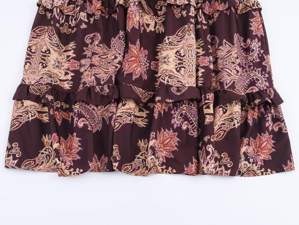 2025 Autumn Bohemian V-Neck Loose Fit Dress - European Style Printed Women's Clothing