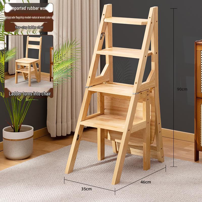 Solid Wood Folding Ladder Chair: Dual-Use Indoor Step Stool and Multifunctional Staircase.