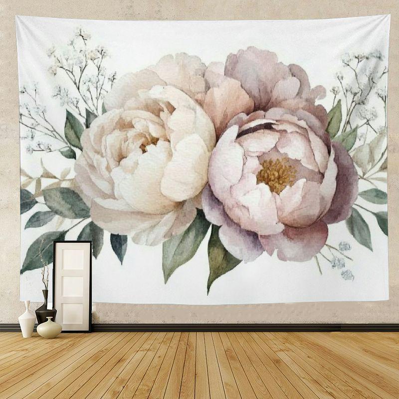 1 piece watercolor peony bouquet tapestry, polyester fabric, machine washable, suitable for living room and bedroom decoration