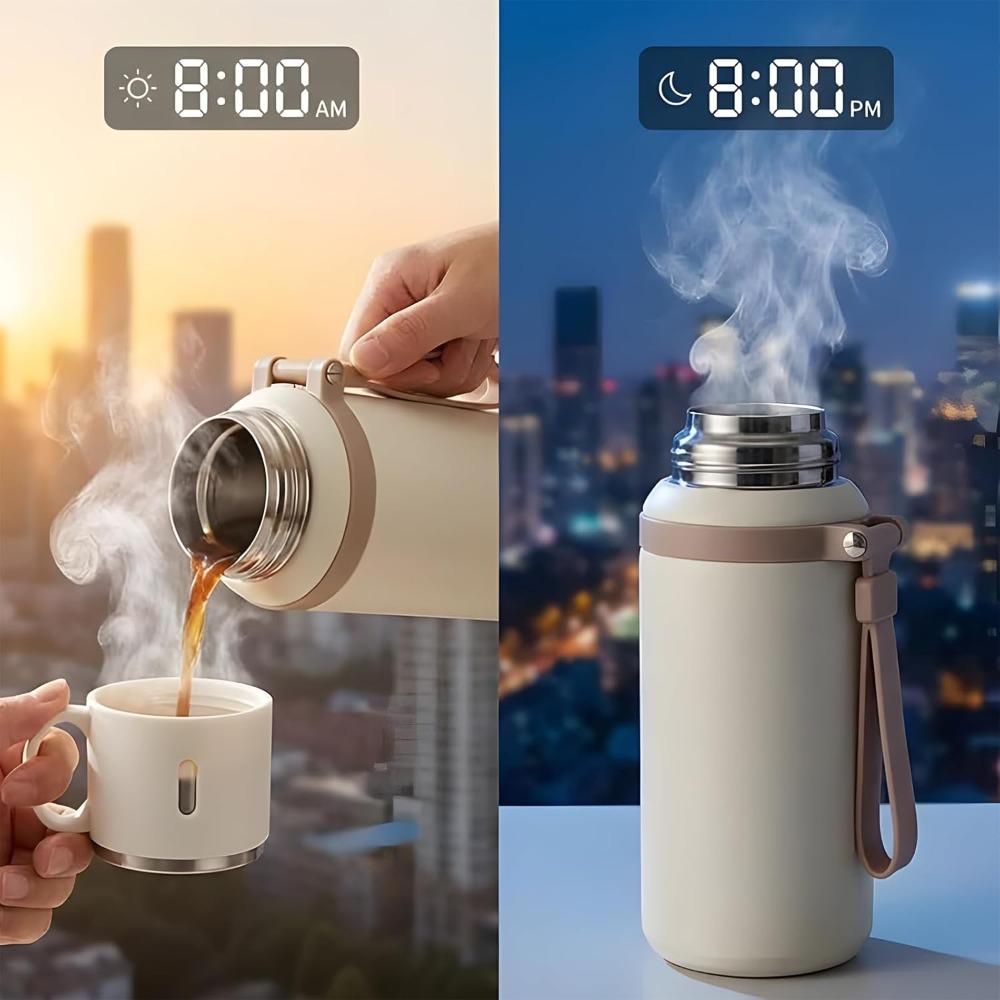 Stainless steel vacuum insulated bottle with lid, 2-in-1 stainless steel insulated cup with handle, leak-proof, large capacity.