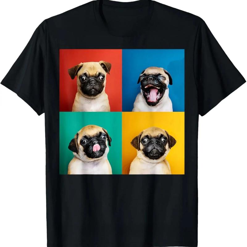 Retro Pug UFO Fun Pattern T-shirt, Humorous Street Style Short Sleeve Women Clothing Fashion Graphic T Shirts Summer Streetwear