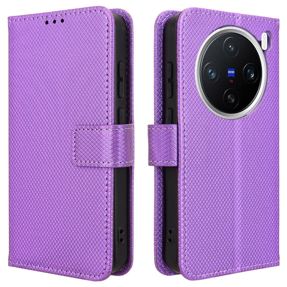 For Vivo X200 5G Case PU Leather Diamond Texture Wallet Phone Cover