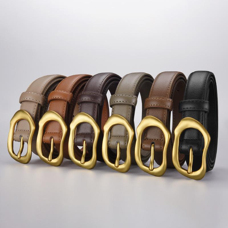 Women's Alloy Buckle Belt Versatile Leather Belt Simple Design Summer Dress Belt European American Dress Accessory