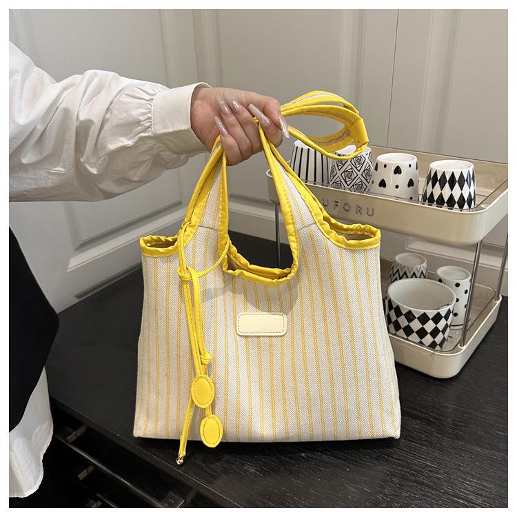 Autumn/Winter 2026 Literary Girl Striped Tote Bag - Large Capacity, Trendy Commuter Essential