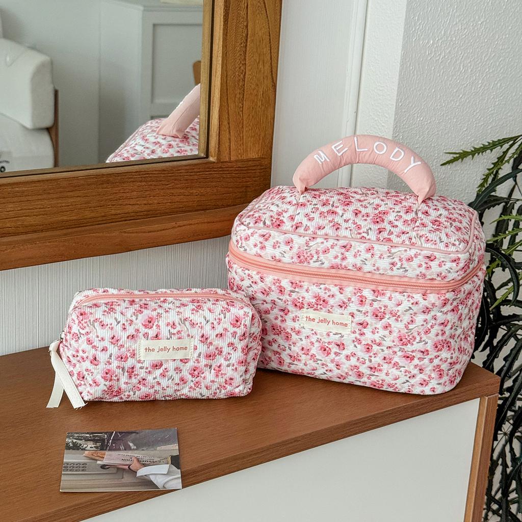 Fashion Pink Flower Women's Clutch Bag Toiletry Makeup Tool Storage Pouch Portable Tote Travel Quilting Cosmetic Bag Handbag