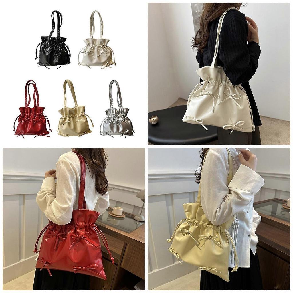 Aesthetic Armpit Bag for Women Girls Bows Shoulder Bag Handbag Student School Bag PU Leather Underarm Bag Bucket Bag White