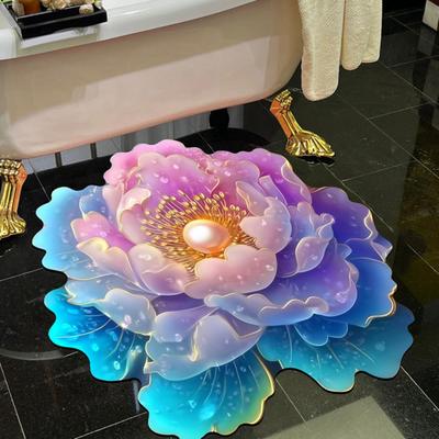 3D Floral Floor Mat Non-slip Absorbent Bathroom Rug Realistic Flower Pattern Rug for Kitchen Bedroom Living Room Entrance