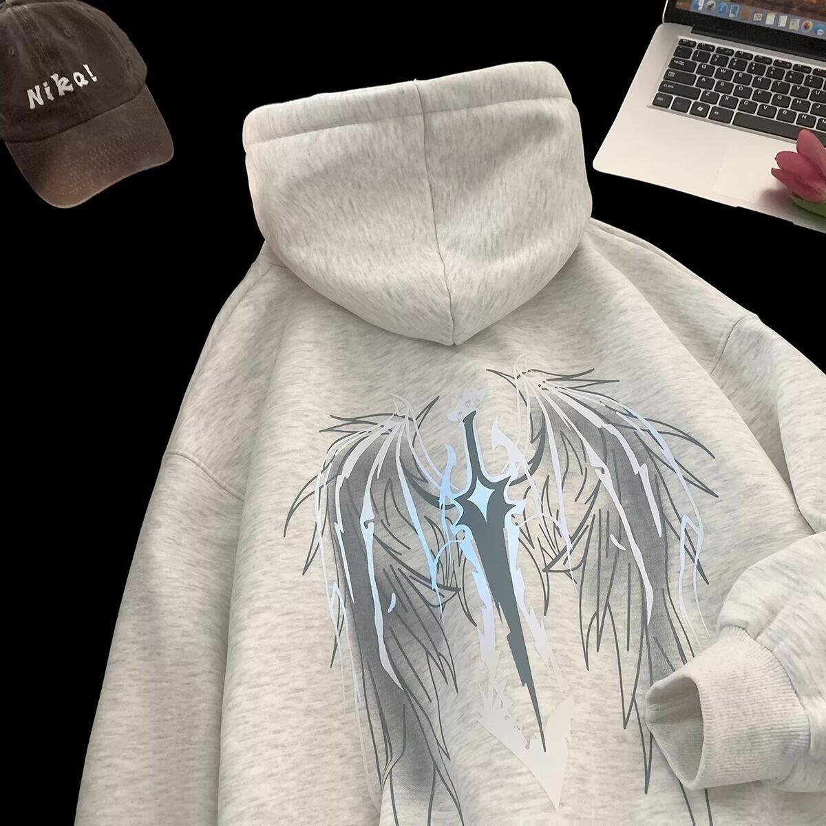 

Чоловічі світловідбивні худі з капюшоном, чоловічий осінньо-зимовий потовщений флісовий світшот вільного крою для молоді, американська парна куртка XXL