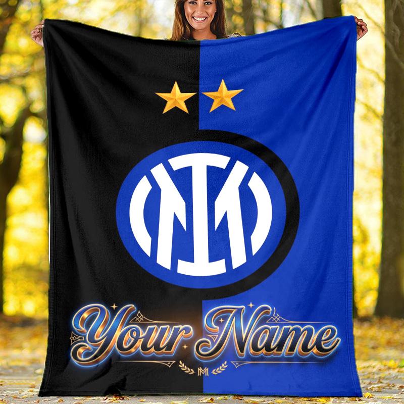 1pc Personalized Name Internazionale Milano Theme Blanket - Digital Print, Polyester, Cozy for All Seasons, Perfect for Outdoor, and Travel
