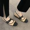 New Women's Flats Patchwork Double Buckle Shoes Black Toe Leather  For Female Spring Autumn Zapatos Mujer