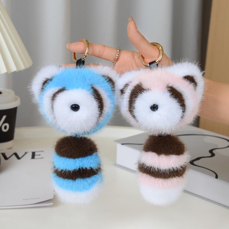 Cute Little Raccoon Imitation Mink Fur Car Keychain Pendant Ins Plush Toy Doll Backpack Hanging Gift