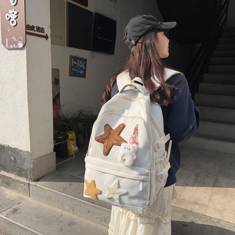 American Retro Schoolbag Female College Student Cute Star Backpack Large Capacity Junior High School Student Travel Backpack Tide