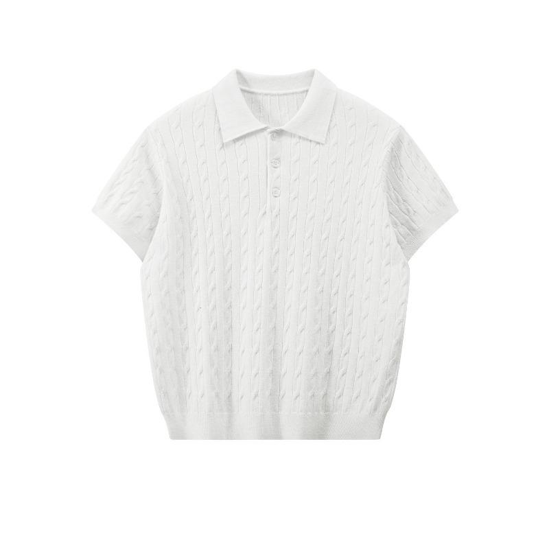 Street Retro Twisted Knitted Short-sleeved POLO Shirt Men's Trendy Brand Loose Couple Premium T-shirt Top Trendy