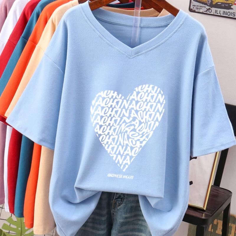 Tricou cu mânecă scurtă pentru femei, mărime mare, design larg și subțiere, nișă, bumbac pur, top cu gât în V care acoperă burta