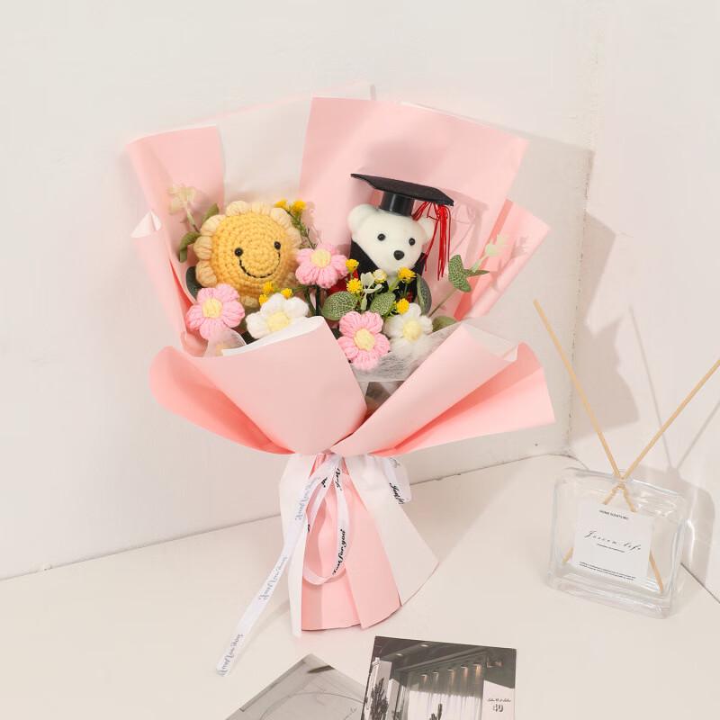 OJW Doctor Bear Graduation Sunflower Knitted Bouquet
