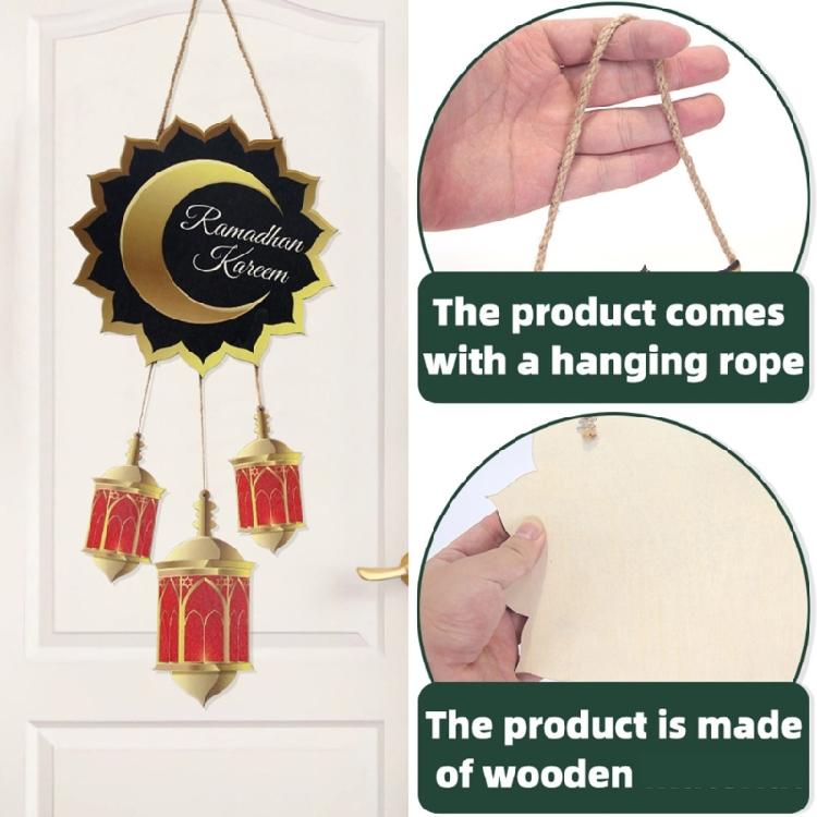 Religious Holiday Decoration Cultural Event Ornament Elegant Wood Moon and Star Hanging Pendant for Home and Mosque Use