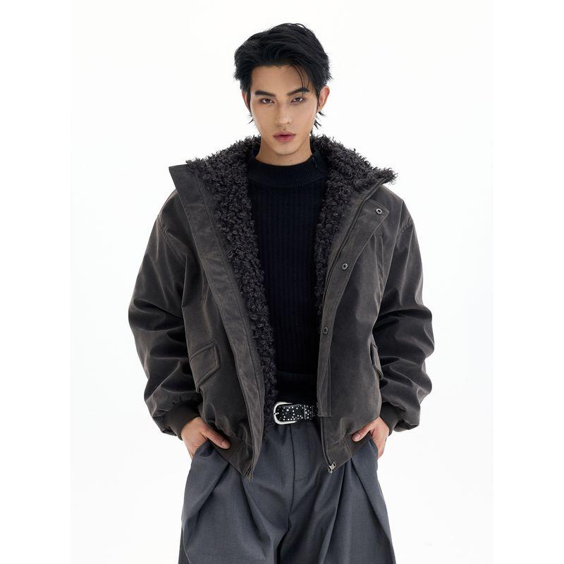 Kisko Winter American-Style Mountain Sheep Fur Collar Suede Cotton Coat for Men and Women, High-End Thickened Warm Jacket Trendy