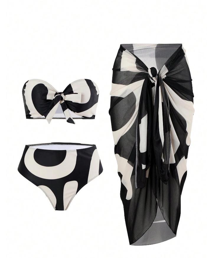 

Европейский и американский тропический купальник-тройка: Сексуальный купальник бандо с длинной юбкой-накидкой Large