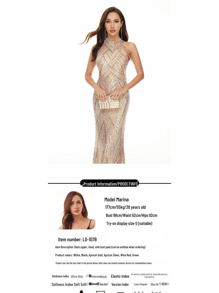 107B Sequin Fishtail Evening Dress for Influencers and Banquets
