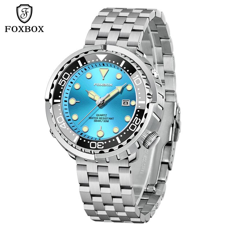 LIGE FOXBOX Herren-Quarzuhr Dreizeiger-Datum Wasserdicht Business-Armbanduhr Schwarzes Edelstahl