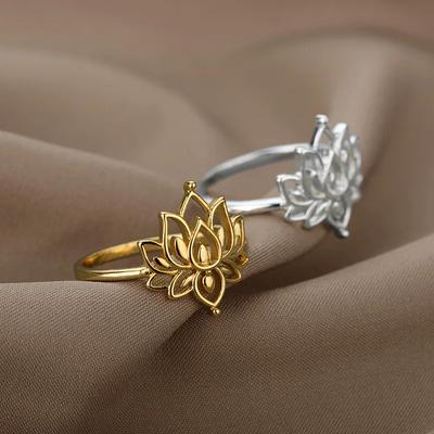 Lotusblumenringe für Damen Edelstahl Goldfarbe Hohlring Mode Hochzeitsfeier Ästhetischer Schmuck Geschenk anillos