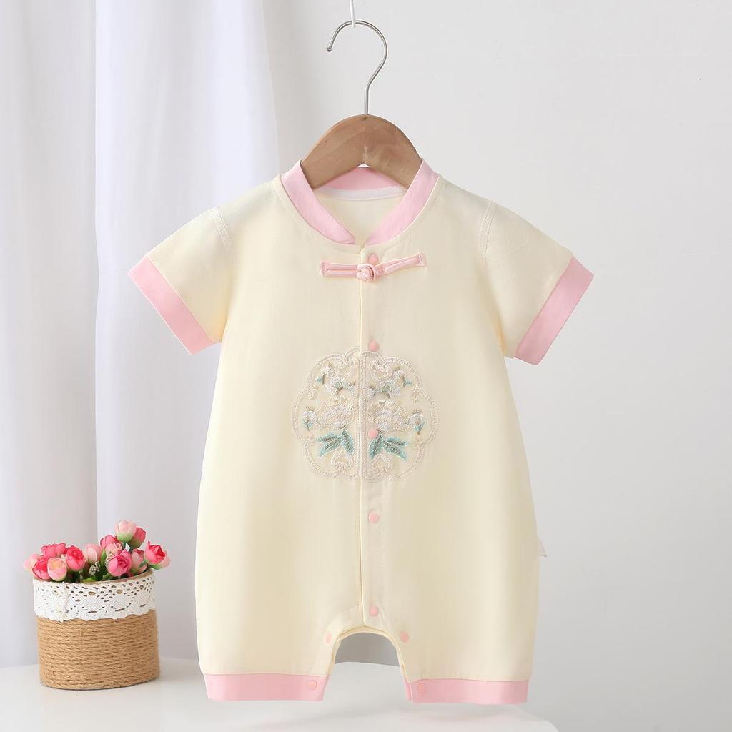 Chinese Trendy Embroidery Infant Jumpsuit - Summer Style Boneless Crawling Bodysuit